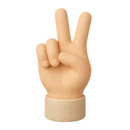 A 3D rendered hand showing the peace sign